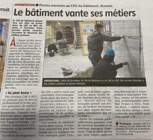 Apparition l'YONNE REPUBLICAINE - Portes Ouvertes CFA Bâtiment à Auxerre